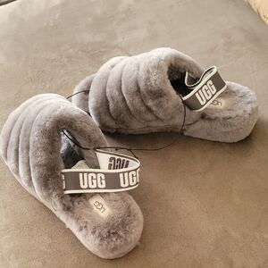 UGG Soft Gray Fluffy Slides